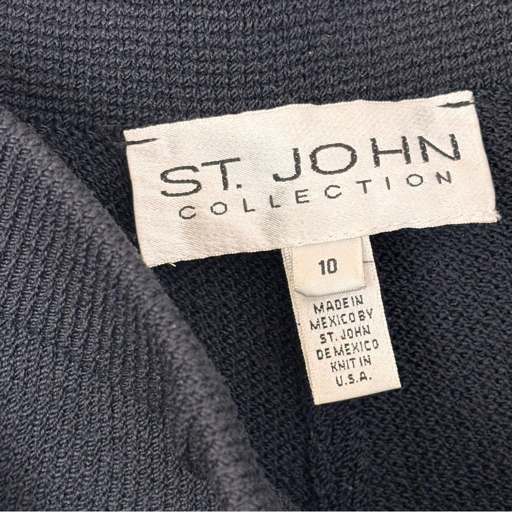St John Collection Santana Knit Elastic Band Waist Black Wide Leg Pants Size 10 - Picture 3 of 8